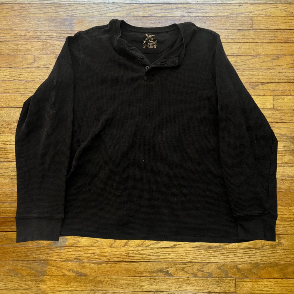 Faded Glory Mens XL Black Waffle Knit Henley Long Sleeve Thermal Shirt